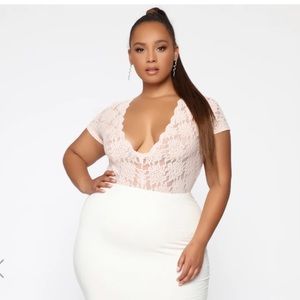 2/$25 Fashion Nova V Neck Lace Bodysuit NWT